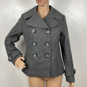 Banana Republic Double Breasted Gray Wool Blend Peacoat Jacket Size MP